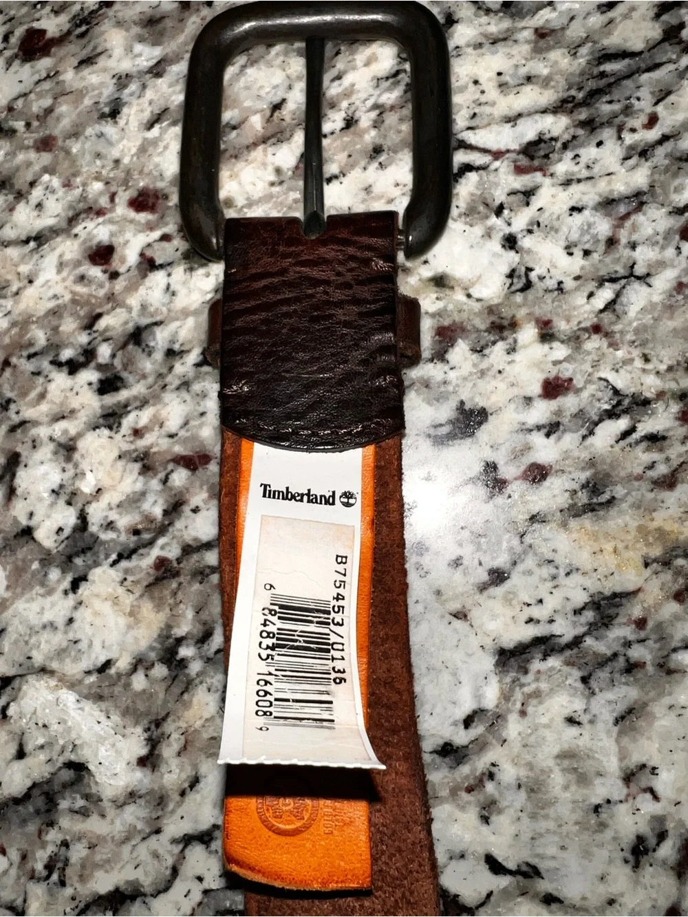 Timberland Dark Brown Leather Belt with Antique Brass Buckle Size 36